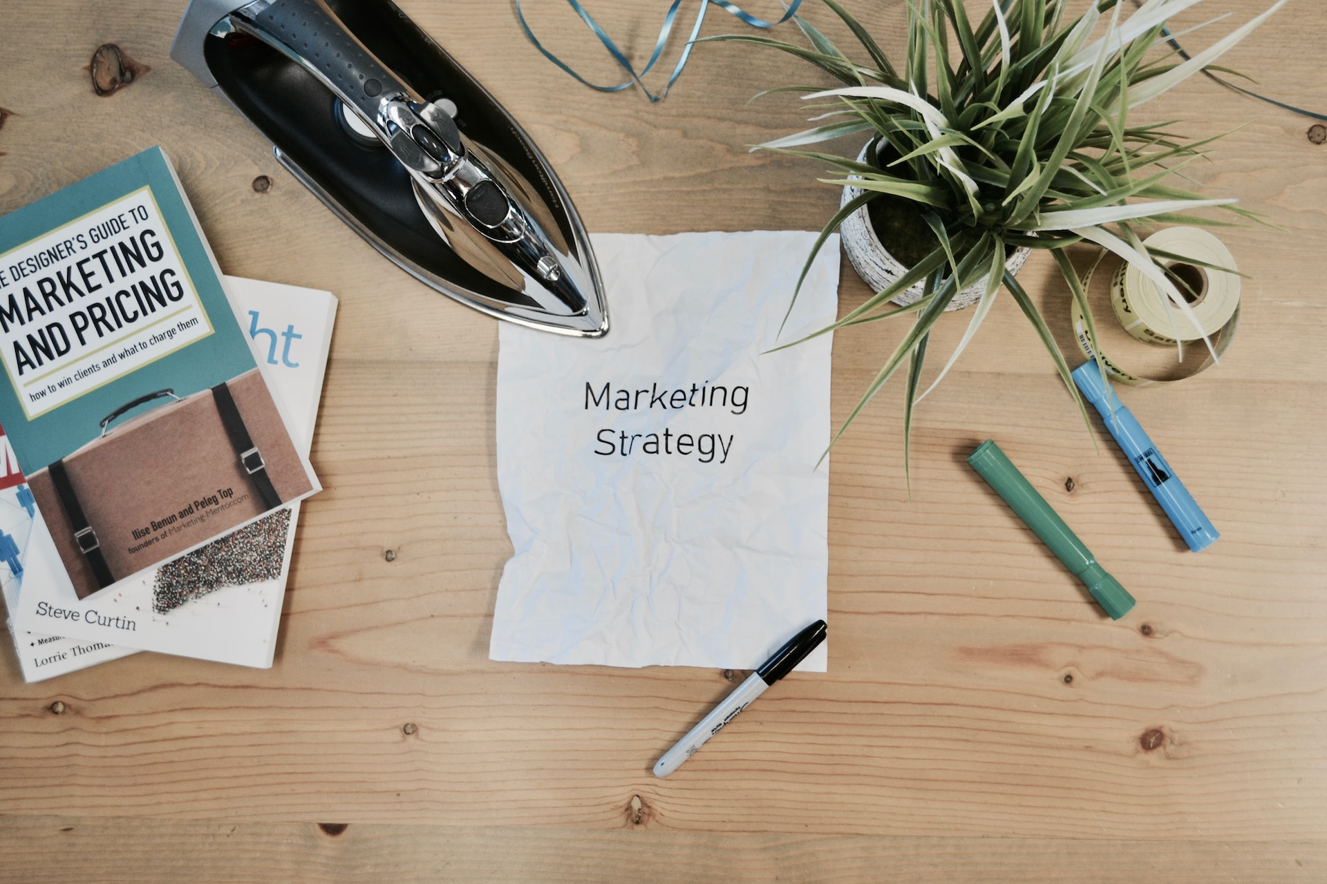 White printing paper with Marketing Strategy text.